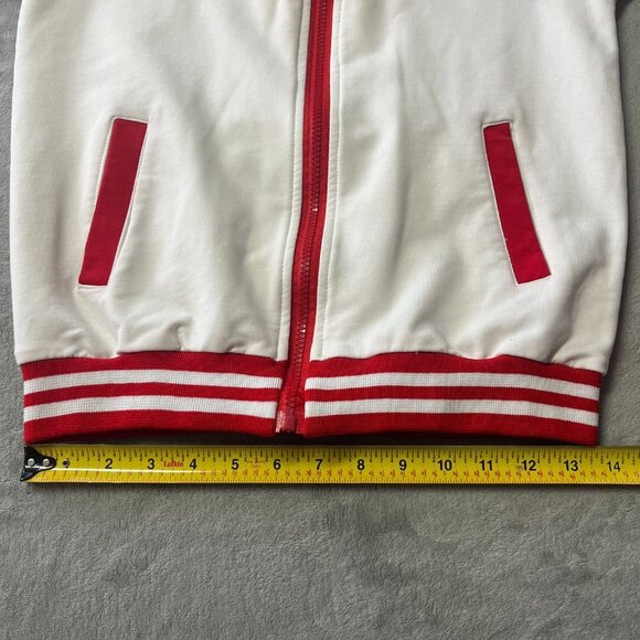 Satin White & Red Zip Up Hooded Jacket - Picture 12 of 12